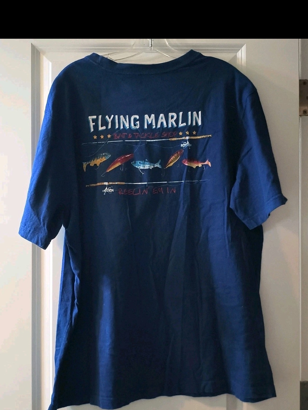 Caribbean Flying Marlin Bait Tackle Shop T-Shirt Mens 2XT Blue Graphic Tee